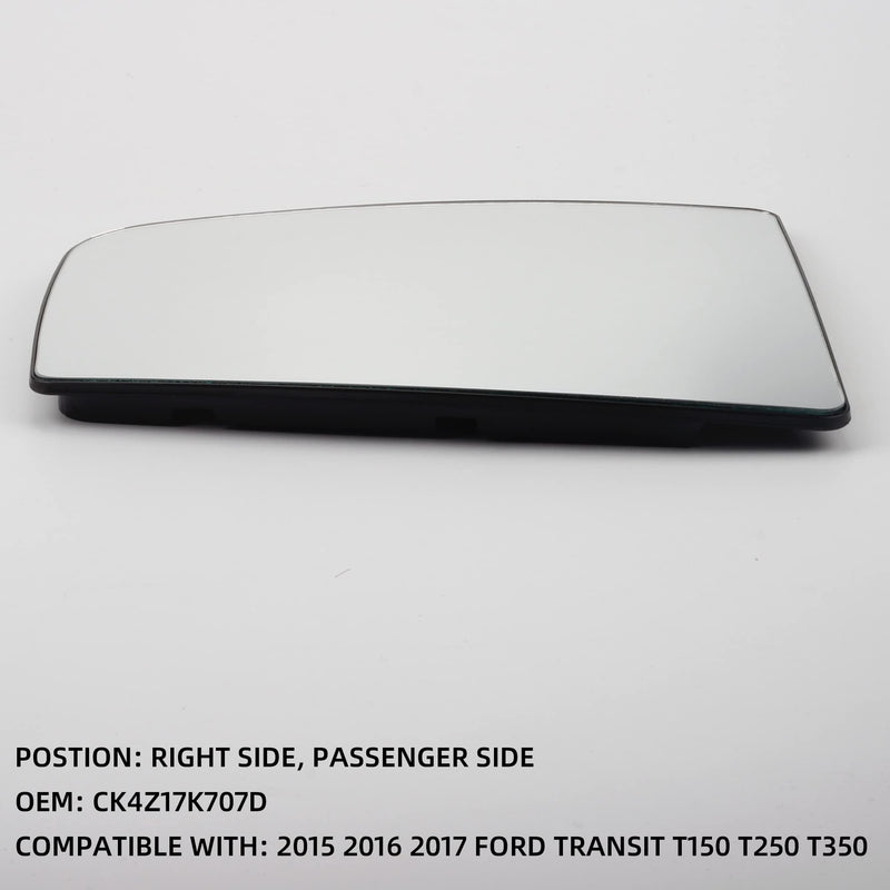 Dasbecan CK4Z17K707B Upper Right Passenger Side Mirror Upper Flat Glass Heated Convex Mirror Glasses Compatible with Ford Transit 150 250 350 2015 2016 2017 With Rear Holder Replaces CK4Z17K707D