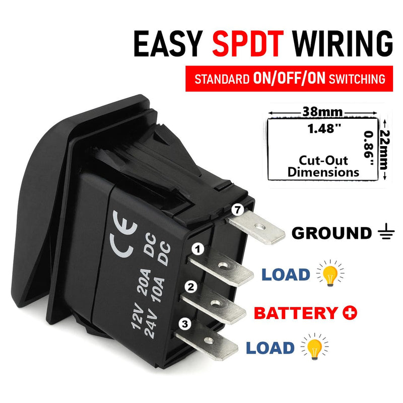 MGI SpeedWare 3-Pack Marine Rocker Switches with Illuminated LED, 20A 12vDC, SPDT Latching ON/Off/ON - Blue