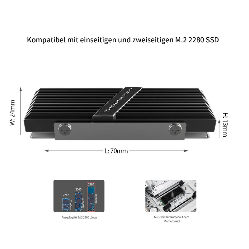 Thermalright TR-M. 2 2280 TYPE AB 2280 heatsink for SSD cooling M.2 2280 heatsink, aluminum, with 2 thermal conductivity, desktop high performance SSD cooler, black TR-M.2 2280 TYPE AB