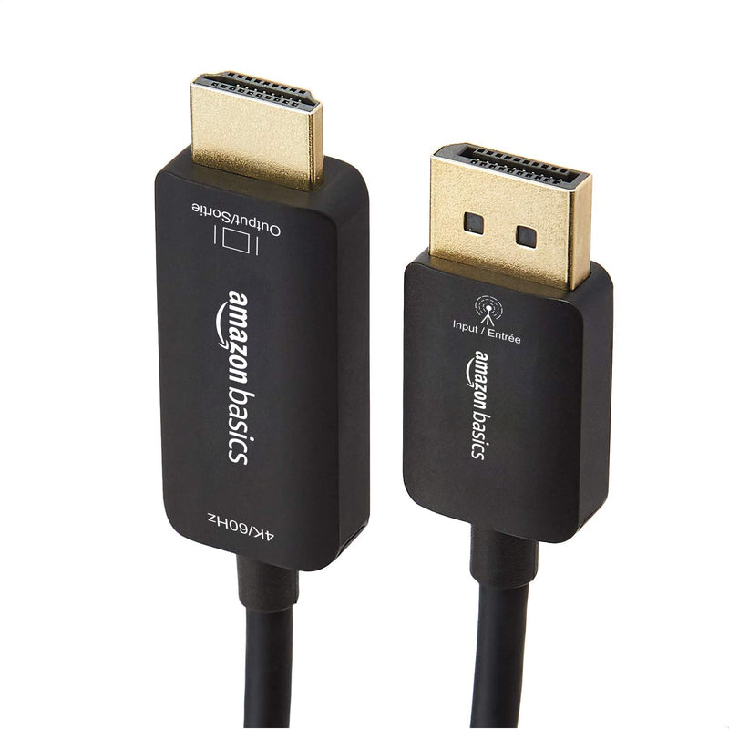 Amazon Basics DisplayPort to HDMI Cable, Uni-Directional, 1080p, 1920x1200, 4K@60Hz, Works with DisplayPort Enabled Desktops and Laptops, Connect to HDMI Displays, 6 ft, Gold-Plated Plug, Black Negro 6 Feet (Pack of 2)