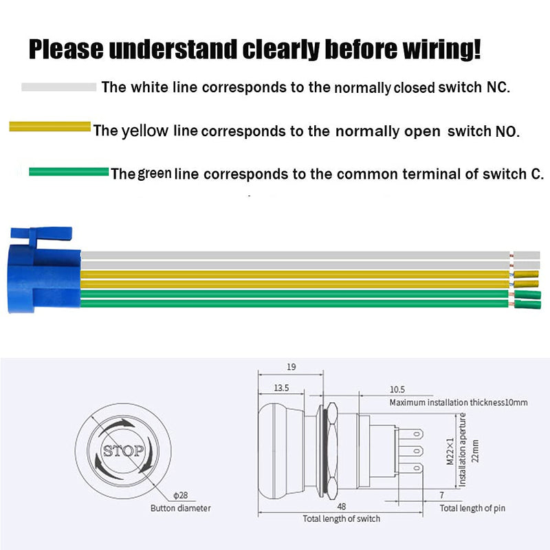 Gebildet 22mm Stainless Steel Metal Locking Emergency Stop Push Button Switch 12-220V 3A 2NO 2NC with Metal 2NO/2NC Connector Plug