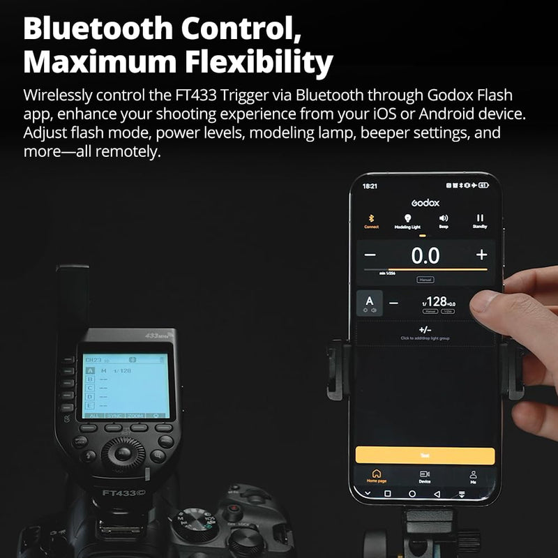 Godox FT433 C FT433-C TTL Wireless Flash Trigger for Canon Cameras,Built-in Wireless 433MHz,1/8000s,0-100m,LCD Screen,32 Channel,1-99 ID,Front and Rear Curtain Sync