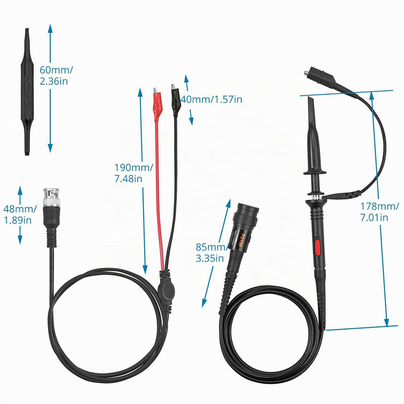 AUTOUTLET 2pcs P2100 100MHz Oscilloscope Probe Kit, Oscilloscope Probe with BNC to Crocodile Clip Test Lead Kit, 10:1 and 1:1 Switchable High Precision Scope Oscilloscope Clip Probes 100 MHz (with BNC to crocodile clip)