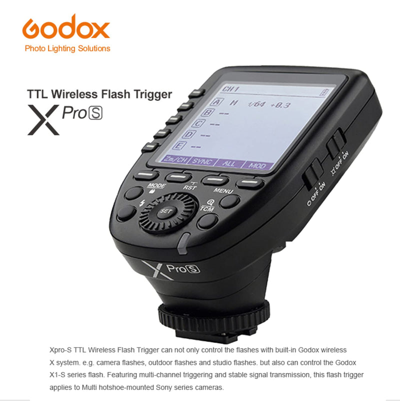 Godox Xpro-S TTL Wireless Flash Trigger 1/8000s HSS for Sony A77 II, A99, A9, A7R II, A6000, DSC-RX10 Digital Camera, TCM Smart Function, 5 Delicated Group Button