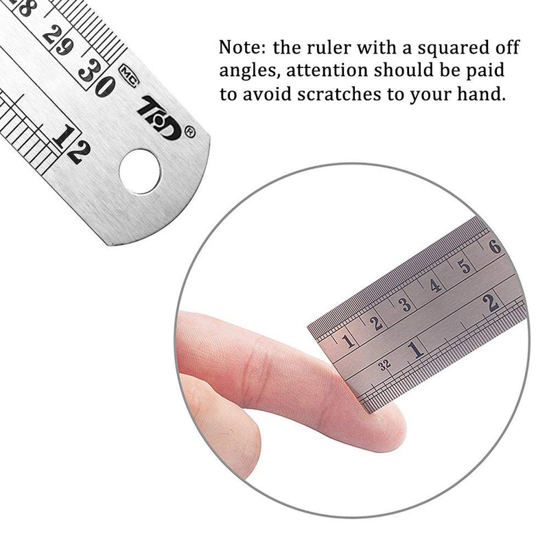 ZZTX Ruler Metal Straight Edge Stainless Steel Ruler 12 Inch Ruler Set Rulers Bulk 12 Pack