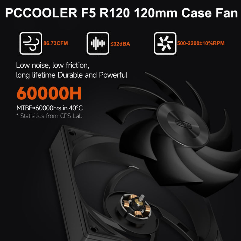 PCCOOLER 3in1 120mm Case Fan, 3 Packs F5 R120 2200RPM FDB Computer PC Fans PWM 4-Pin FDB Daisy Chain Case Fans, 86CFM 3.2mmH2O 3 Mode Computer Fan for CPU Liquid Cooler, Air Cooler Black 3 Pack
