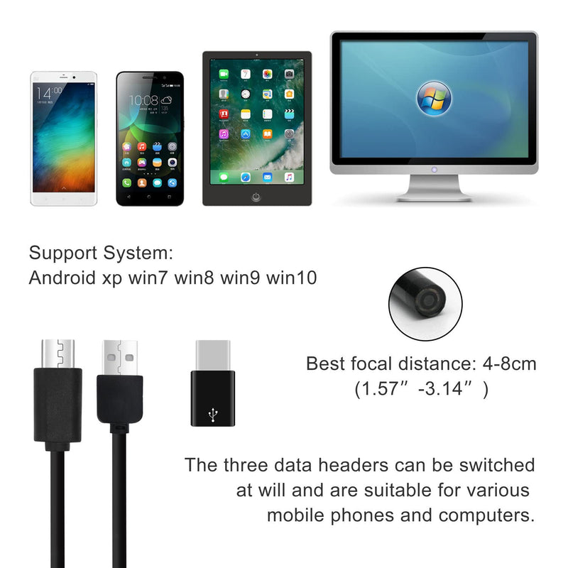 QiCheng&LYS USB Android Endoscope 2.0 Megapixel CMOS HD 2 in 1 Waterproof Endoscope Inspection Camera Rigid Snake Cable for Smartphone Tablet Device (2m) 2m