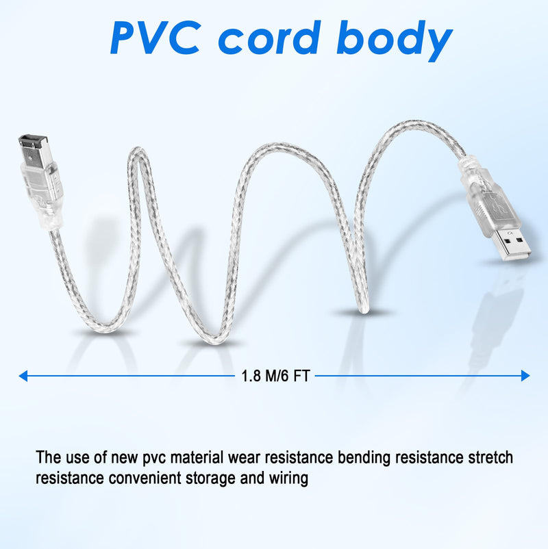 6ft Firewire to USB Adapter Cable 6 Pin IEEE 1394 Male to USB 2.0 Male Adaptor Convertor Firewire 400 1394-a to USB A Connector Cord for Digital Camera Printer Scanner Hard Disk