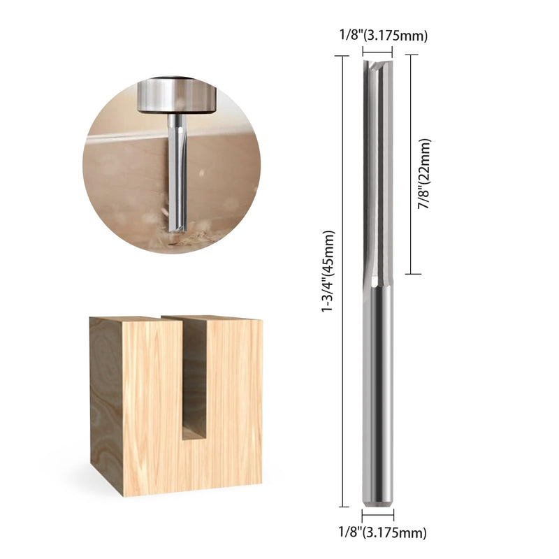 EU_HOZLY CNC Router 1/8" Straight Cutter 1/8" Shank Straight Groove End Mill 2 Groove Cutter Cutting 22mm CEL/45mm OAL for MDF PVC Acrylic Chipboard Wood Pack of 10
