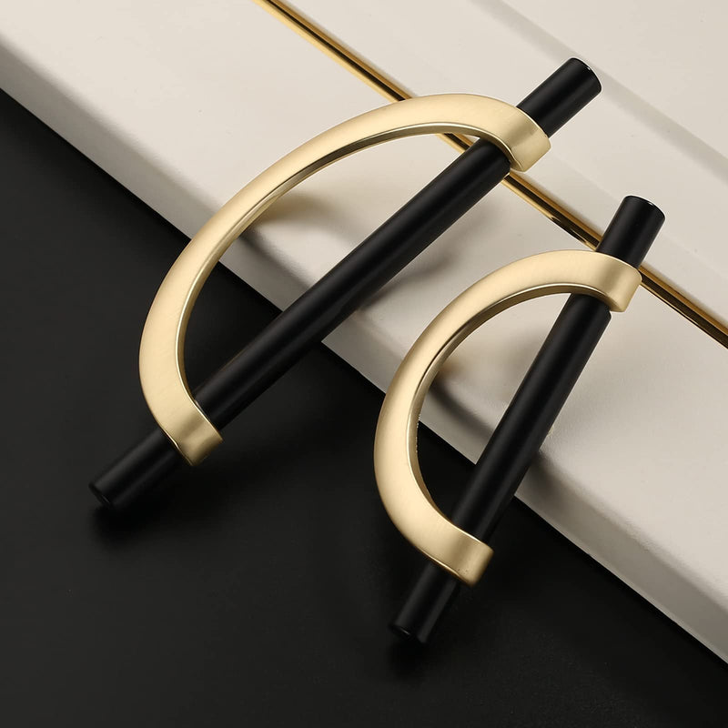 Amerdeco 6 Pack Black Brushed Gold Cabinet Pulls 5 Inch(128MM) Hole Centers Kitchen Cabinet Handles Hardware Kitchen Handles for Cabinets Cupboard Handles Drawer Pulls 5"/128MM Hole Center 06 Pack