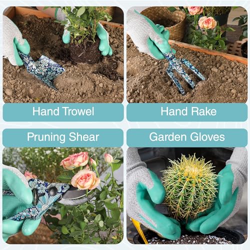 WORKPRO 5PCS Garden Tool Set, Aluminum Heavy Duty Gardening Tool Set Blue flower with bag