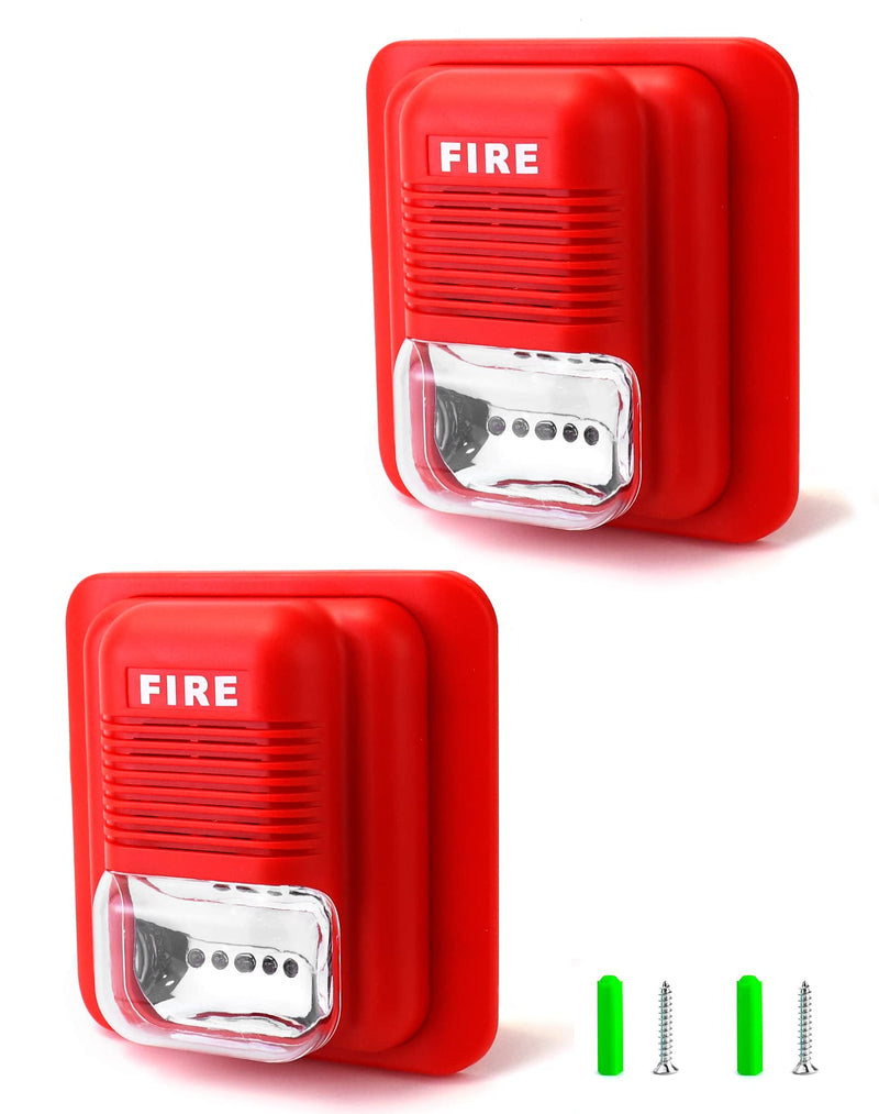 QWORK Fire Alarm, 2 Pack 12 / 24V DC Wired Sound and Light Fire Alarm Warning Strobe Siren Horn, Sound Alarm Security System Sensor