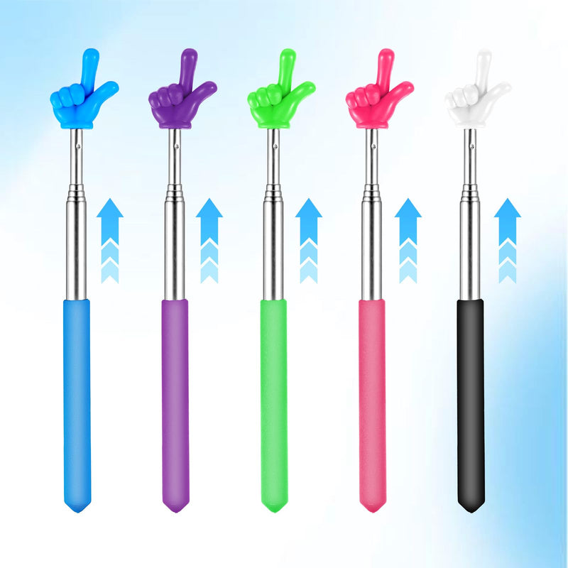 5 Pcs Pointer Finger, Telescopic Finger Pointer Stick Extendable Teachers Stick for Classroom Elementary School Kindergarten and Teacher Supplies Interactive Learning 5 Colors