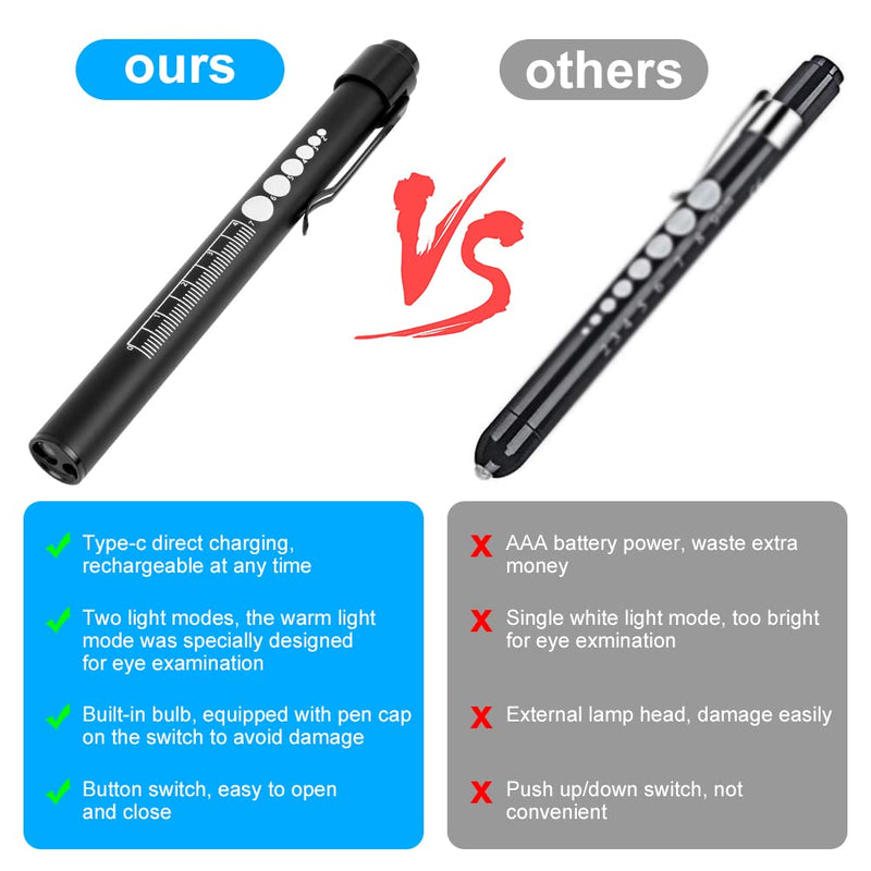 flintronic Pupil Light Medicine, Diagnostic Light Nurse Emergency Service Accessories with Pupil Measuring Device and Ruler, Rechargeable USB LED Penlight for Nurse Student Doctors #3 Black 1 Piece