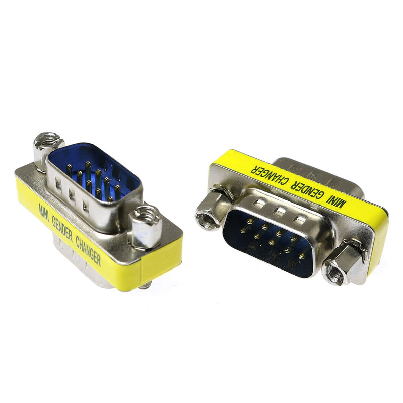 2pcs DB9 9Pin RS232 Serial Cable Male to Male Mini Gender Changer Adapter Coupler Connector