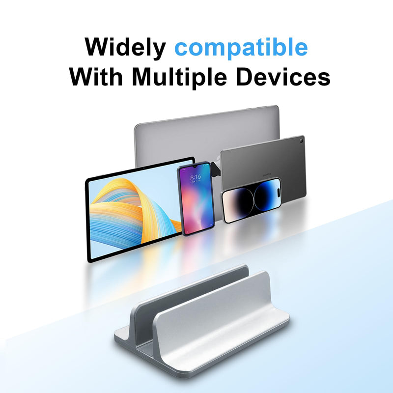 Vertical Laptop Stand Holder, Desktop Aluminum Notebook Stand with Adjustable Dock Size(Up to 17.3 inch) Compatible with All Lenovo/MacBook Pro/Air Dell Hp Surface iPad Gaming Laptops(Silver) Silver