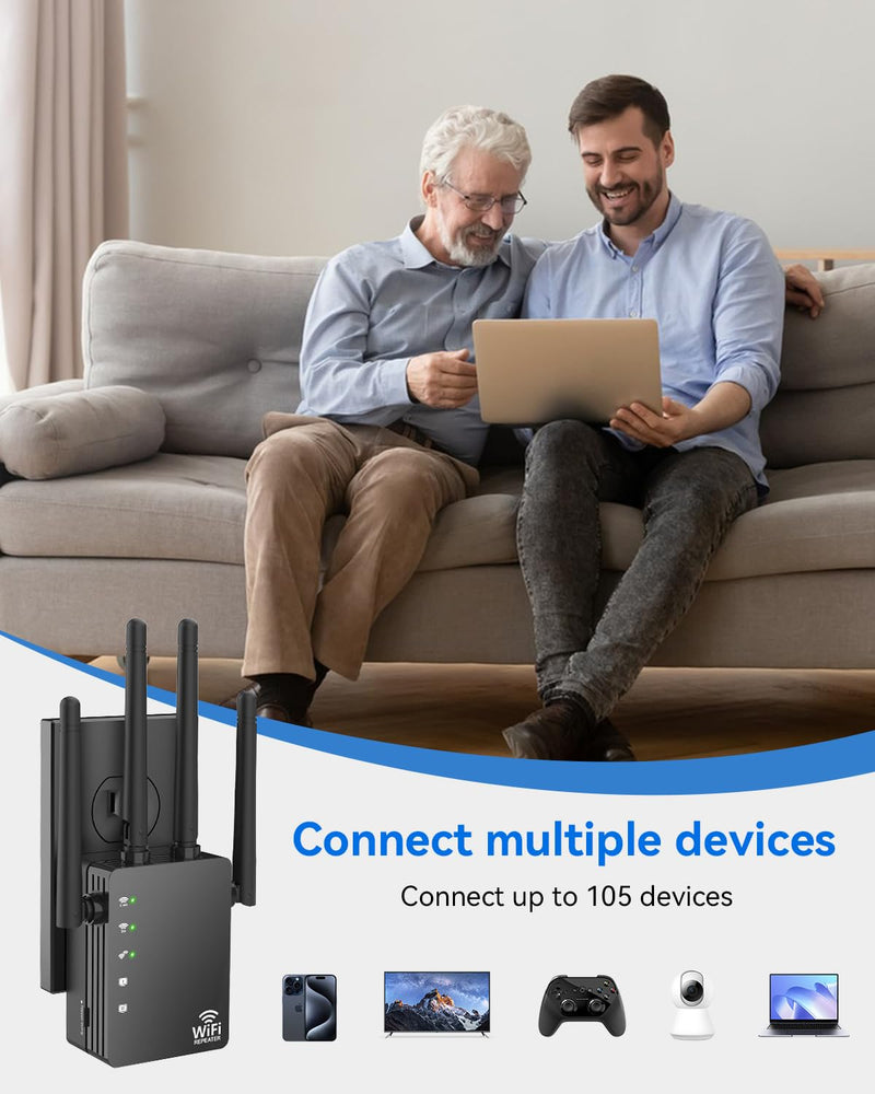 Dual Band 5GHz/2.4GHz WiFi Extender, WiFi Booster, WiFi Extender Signal Booster, Covers 12880 Sq.ft, Supports 105 Devices, Wireless Signal Booster for Home Black-04