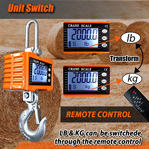 Digital Crane Scale, 2200 lb/1000 kg with Remote Control, Orange