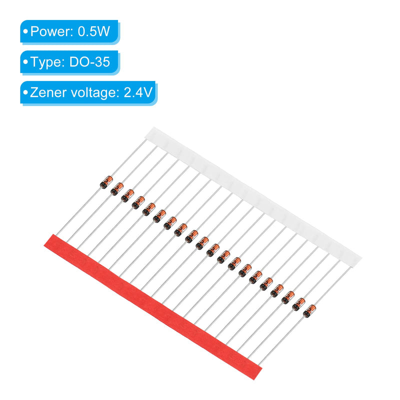 PATIKIL 20pcs Zener Diode 0.5W Zener Diodes Assortment 2.4V DO-35 for Manufacturing Experiments