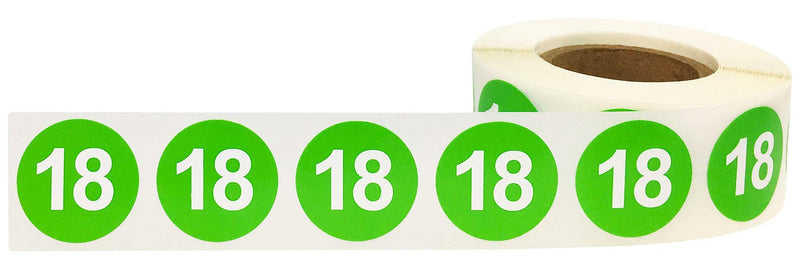 Hot Green Number 18 Stickers 0.75 Inch 500 Labels On A Roll #18