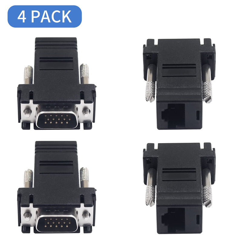 Poyiccot VGA Extender Over Ethernet Adapter, 4-Pack VGA to RJ45 Adapter 15 Pin Male Plug to CAT5 CAT6 Female Network Cable Extender Adapter for Multimedia Video