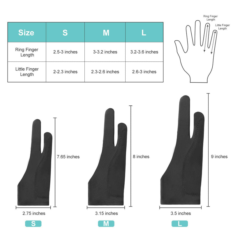 Mixoo Artists Gloves 2 Pack - Palm Rejection Gloves with Two Fingers for Paper Sketching, iPad, Graphics Drawing Tablet, Suitable for Left and Right Hand (Medium) Medium