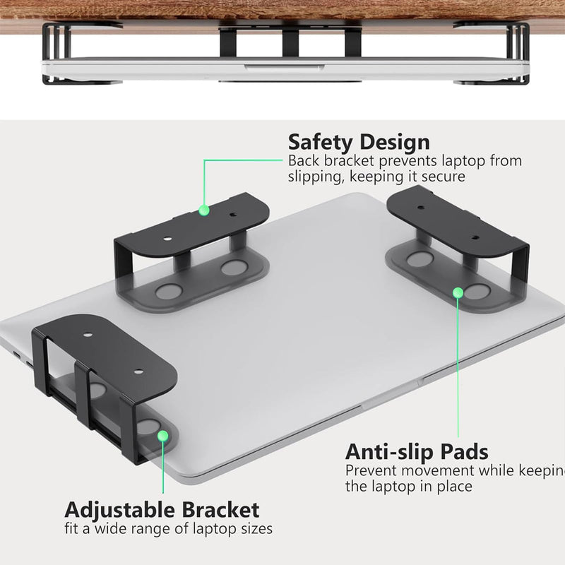 Under Desk Storage Laptop Mount, Under Desk Keyboard Tray with Anti-Scratch Silicone, for Devices up to 1.2" MacBook, Mini (Black) Black