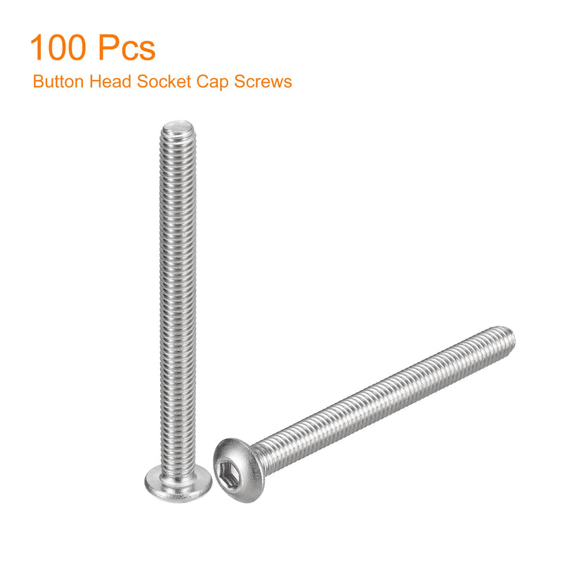 uxcell #10-32x2 Button Head Socket Cap Screws, 100pcs 304 Stainless Steel Fasteners Hex Bolts Screws, Full Thread Hex Drive Screws #10-32x2" 100