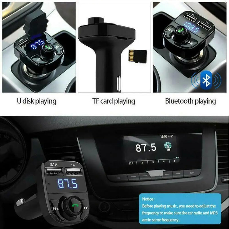 Handsfree Call Car Charger,Wireless Bluetooth FM Transmitter Radio Receiver,Mp3 Audio Music Stereo Adapter,Dual USB Port Charger Compatible for All Smartphones.