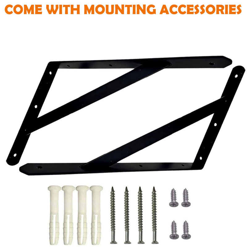 CLT Black Shelf Bracket, 12” Max Load: 330 lb Heavy Duty Minimalist Rigid Bracket for Table Bench, Sturdy Space Saving DIY Tool Kit , Pack of 2 12 Inch