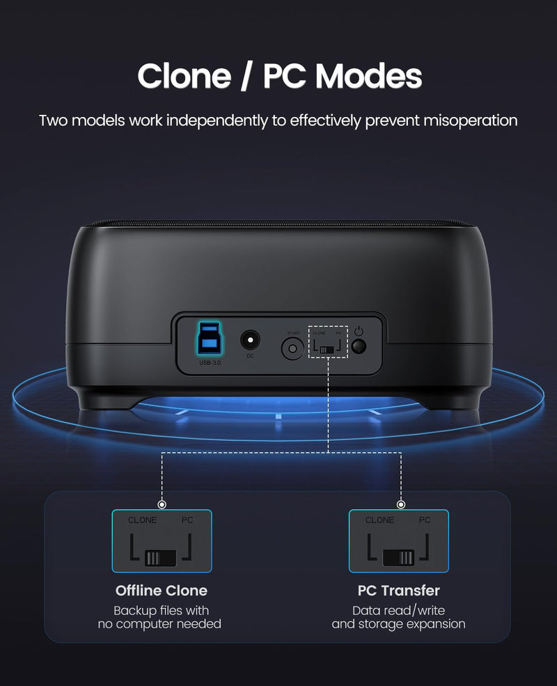 ORICO Hard Drive Docking Station Dual Bay USB 3.0 to SATA with Duplicator/Offline Clone Function External Hard Drive Dock for 2.5''/3.5'' HDD SSD Max Up to 44TB Support UASP Plug&Play-DD-C DD28U3-C