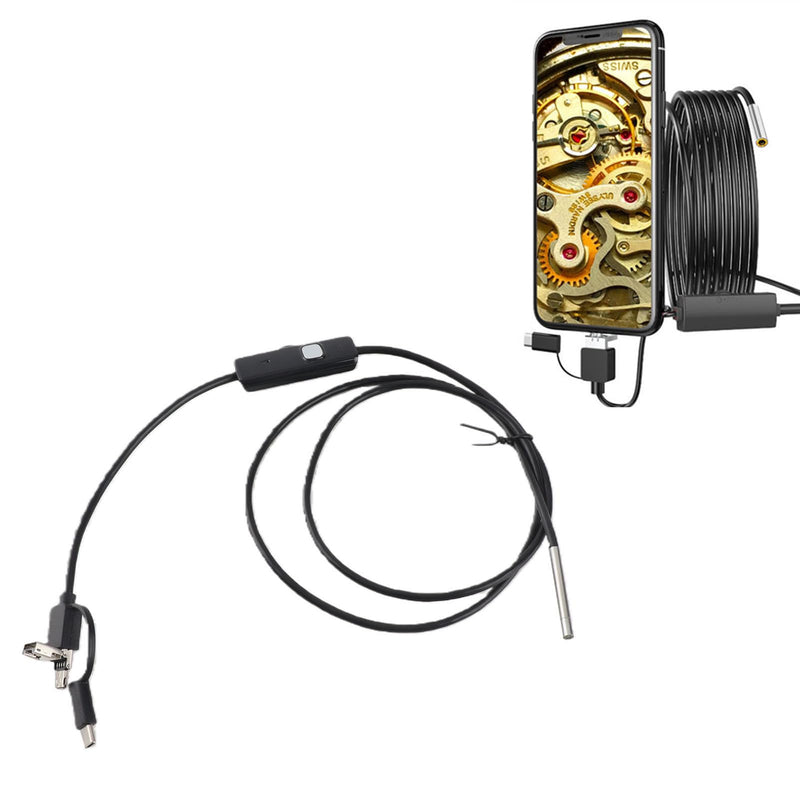 3-in-1 USB Endoscope Type C, 3.9 mm Lens, Waterproof Inspection Camera, Endoscope with 6 LED Lights (1 Meter Soft Wire) 1 Meter weicher Draht