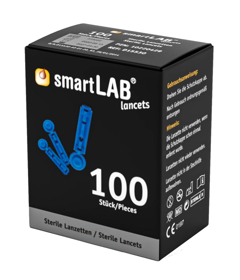 smartLAB Lancet Box with 200 Lancets in Two Boxes | Compatible with Medisana Lancing Aid SD | Blood Sugar Lancets 28G Strile