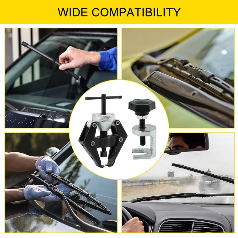 Battery Terminal and Wiper Arm Puller, Universal Adjustable Windshield Wiper Arm Bearing Remover Repair Tool Car Essentials(Black+Silver) black+silver