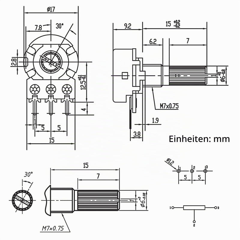Pack of 3 50K Ohm B50K Potentiometer Mono Linear WH148 Rotary Potentiometer 3 Clamps Rotary Taper Single Potentiometer Variable Resistors with XH2.54-3-Pin Connection Cable and 3 Pieces Rotary Knob
