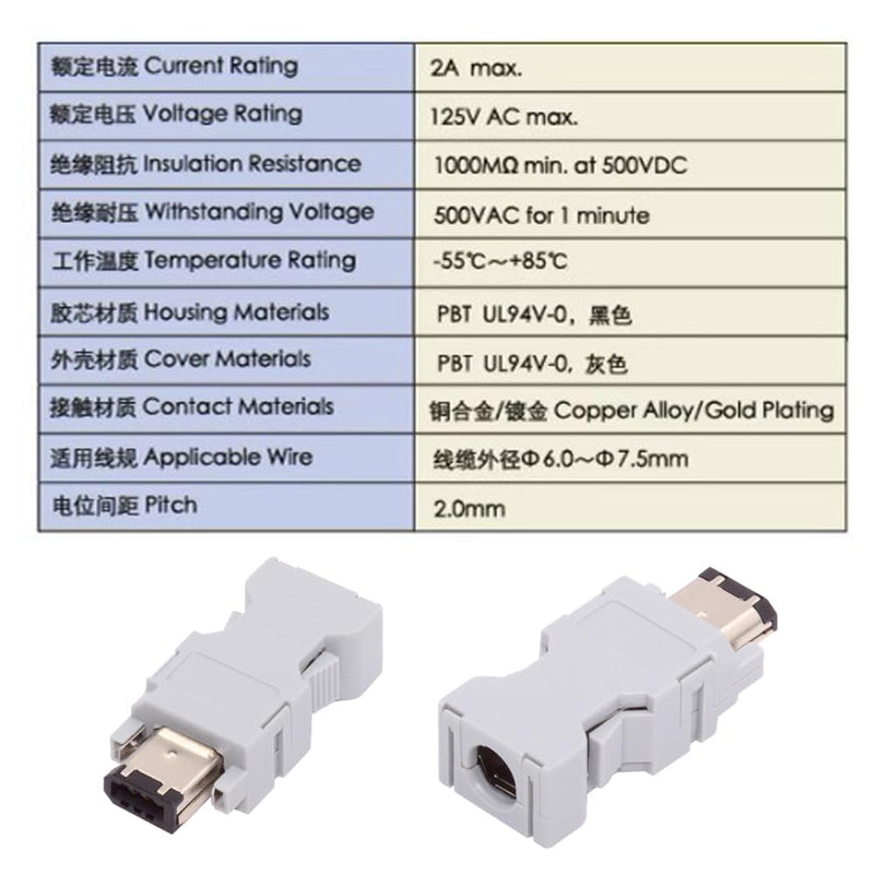 xiwai FireWire IEEE 1394 6Pin CN3 Plug SM-6P I/O Connector, 55100-0670 Male JZSP-CMP9-1-E 6-Pin Encoder Plug Compatible with Yaskawa Panasonic Servo 54280-0609 6-pin male