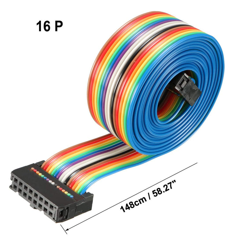 uxcell IDC Rainbow Wire Flat Ribbon Cable 16 Pins 148cm Length 2.54mm Pitch Type-C