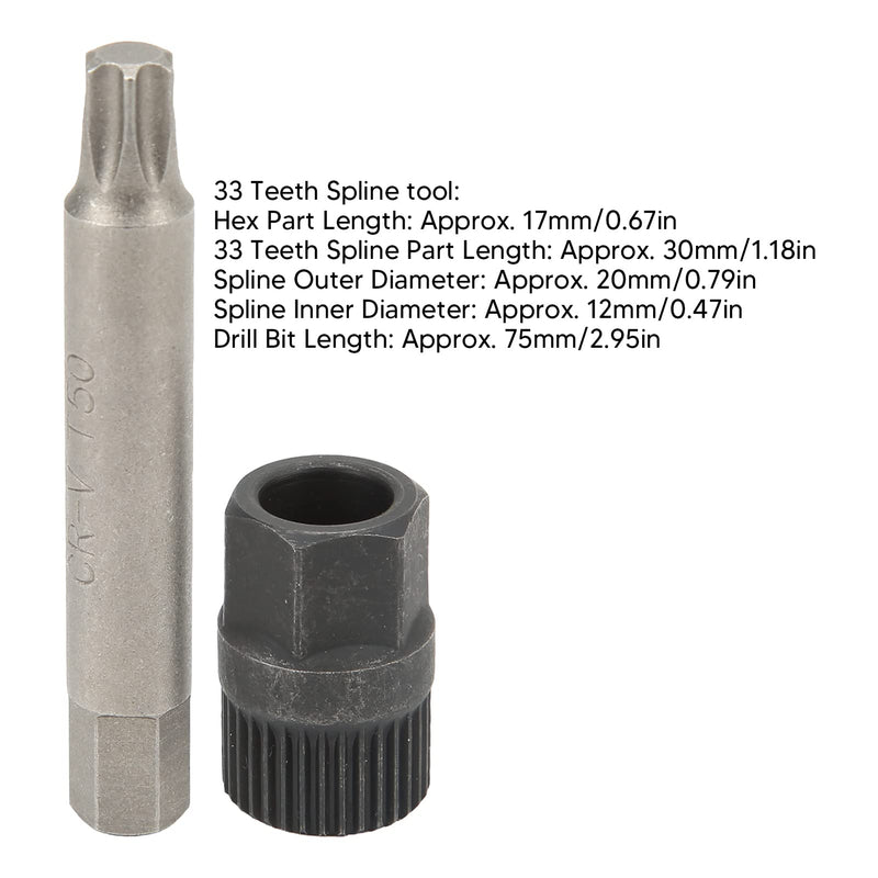 Acouto Alternator Pulley Drill Bit Alternator Pulley Wrench Kit 33 Teeth Spline Socket Drill Bit Puller Remover Tool