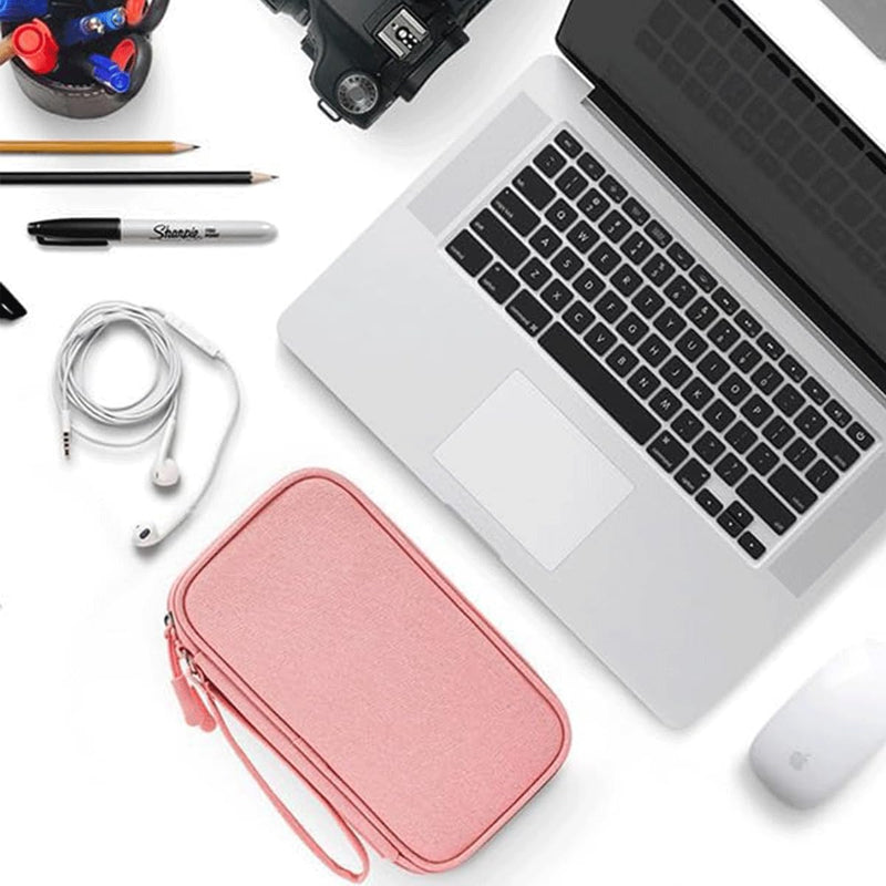 Electronic Cable Organizer Bag, Travel Electronic Accessories Carry Case Portable Waterproof Double Layers Storage Bag for Cable, Cord, Charger, Power Bank, Earphone (Light Pink, Medium) Light Pink