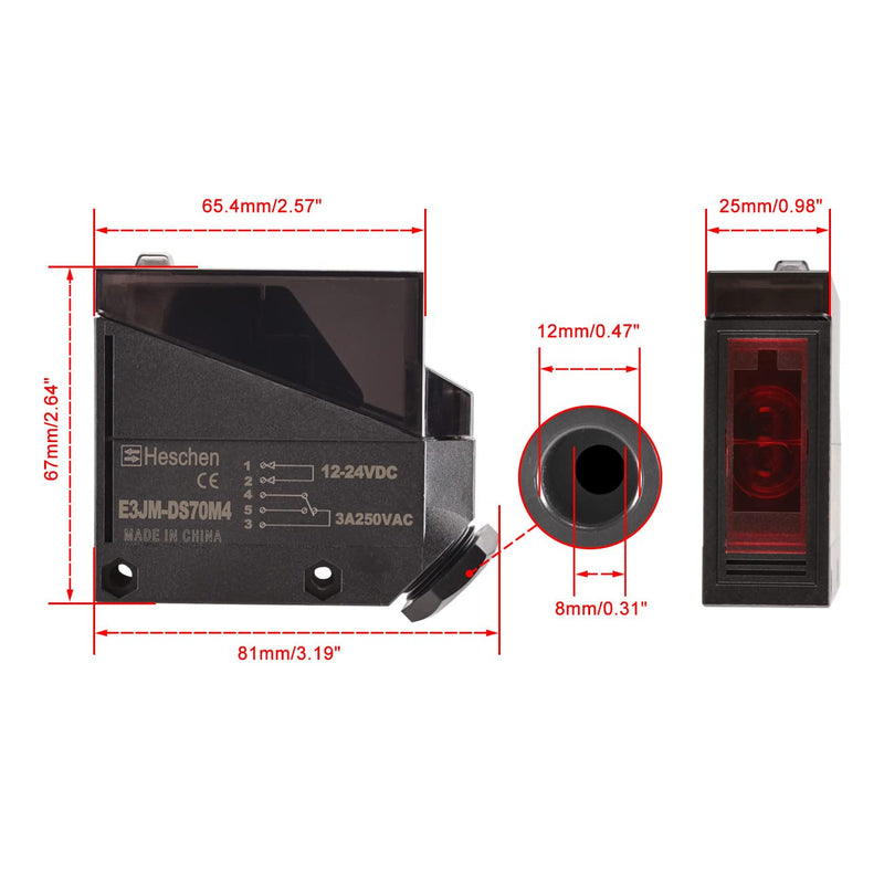 Heschen photoelectric switch, E3JM-DS70M4, 12-24VDC, diffuser type, detection distance 70cm