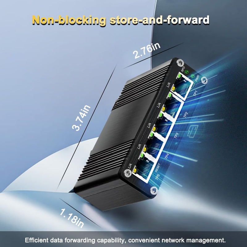 Mini Managed Industrial 5-Port Gigabit Ethernet Switch 5×10/100/1000BASE-T RJ45 Switch Support Web Management,QoS,Vlan Din Rail /Wall Mount Easy Smart Managed Network Switch Managed 5-Port Switch