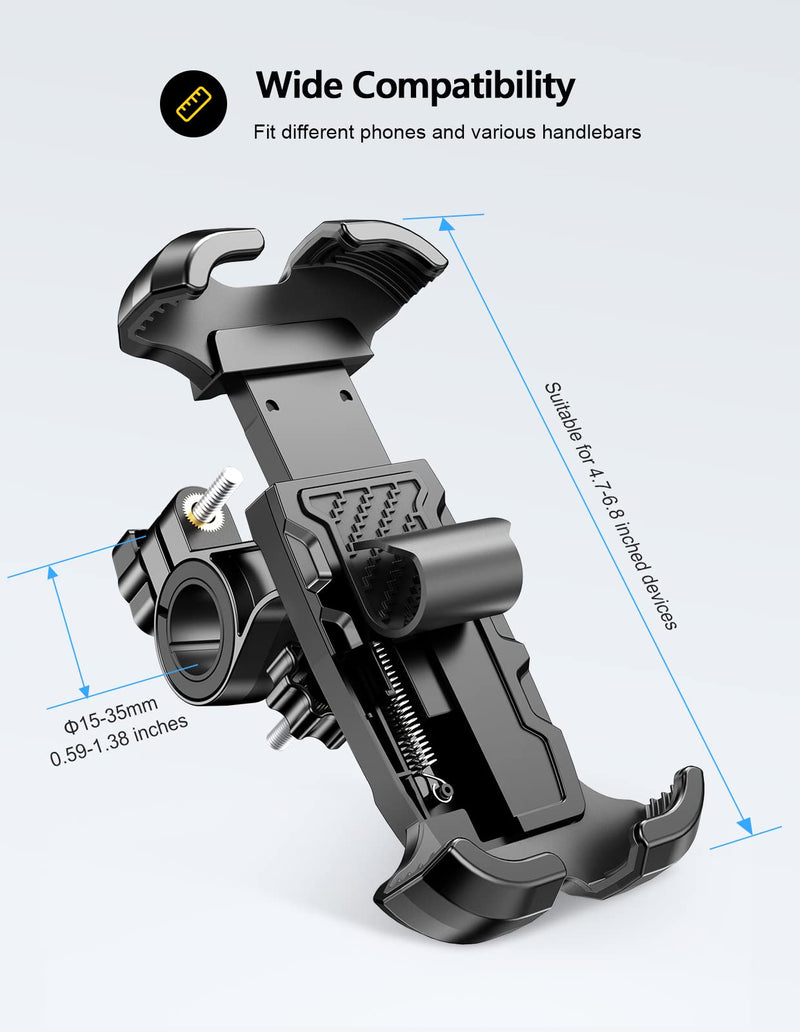 Motorcycle Phone Mount, Upgrade [Never Fall Off] [0 Shake] Bike Phone Mount, [3s Put & Take] 360° Rotatable Phone Holder for Motorcycle Bike Bicycle Scooter Compatible with Cellphones 4.7-6.8”