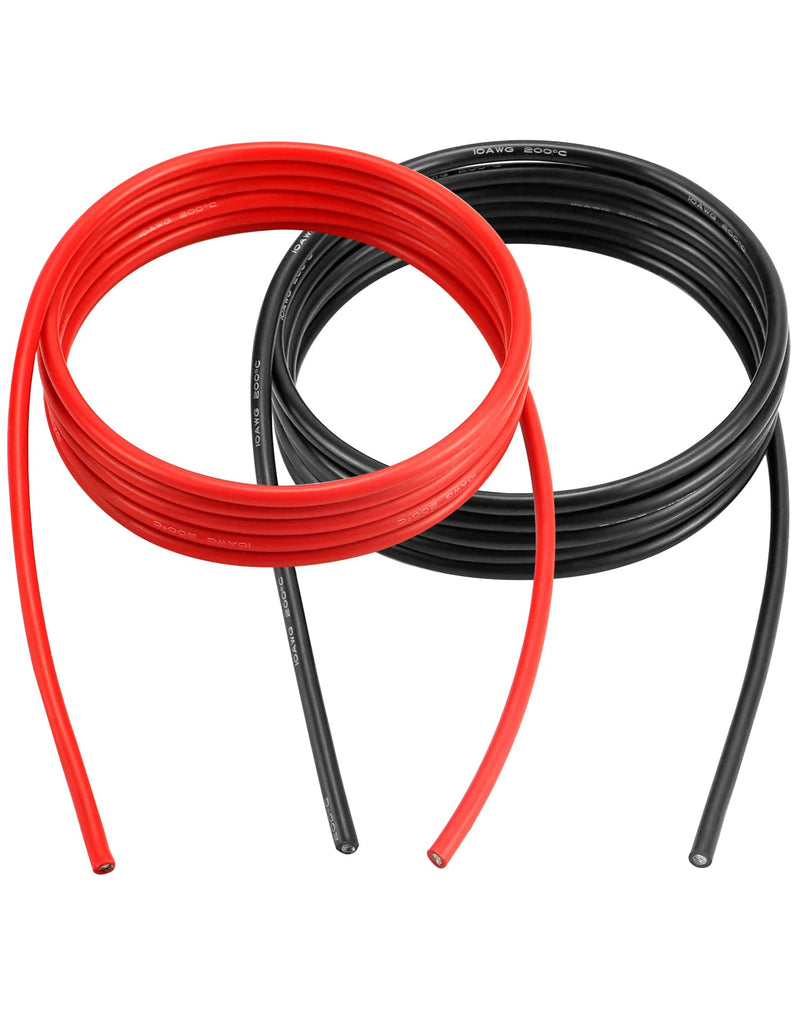 QWORK 10AWG 6mm² silicone electronics cable - 2.5M black and 2.5M red - 10 gauge silicone wire car cable flexible and soft low impedance 1050 strands OFC tinned wires 10 awg 5m