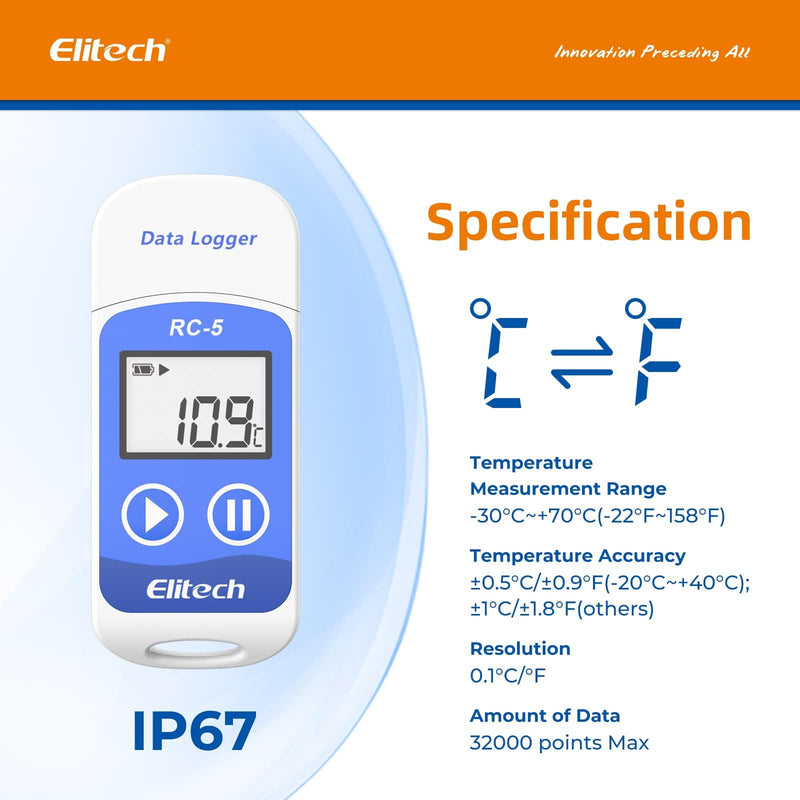 Elitech RC-5 USB Temperature Data Logger Recorder 32000 Points High Accuracy (Pack of 3) Standard (Pack of 3)