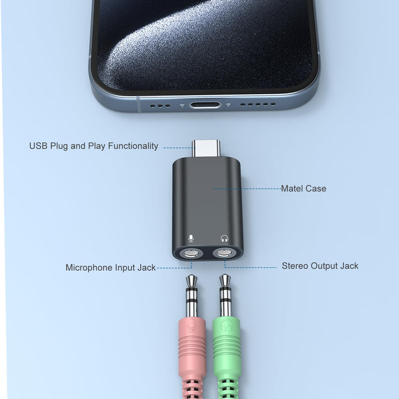 USB C to 3.5mm Audio Adapter - Type C to Aux Adapter for PS4/PS5/Headphones/Mac/Linux/Laptops/Desktop/Docking Stations