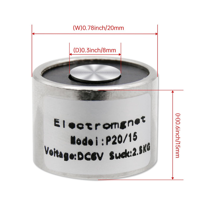 Electromagnet - P20/15 DC 6V 25N 5.5LB/2.5Kg - 20 x 15mm suction cup round electromagnet 25N 20 x 15mm
