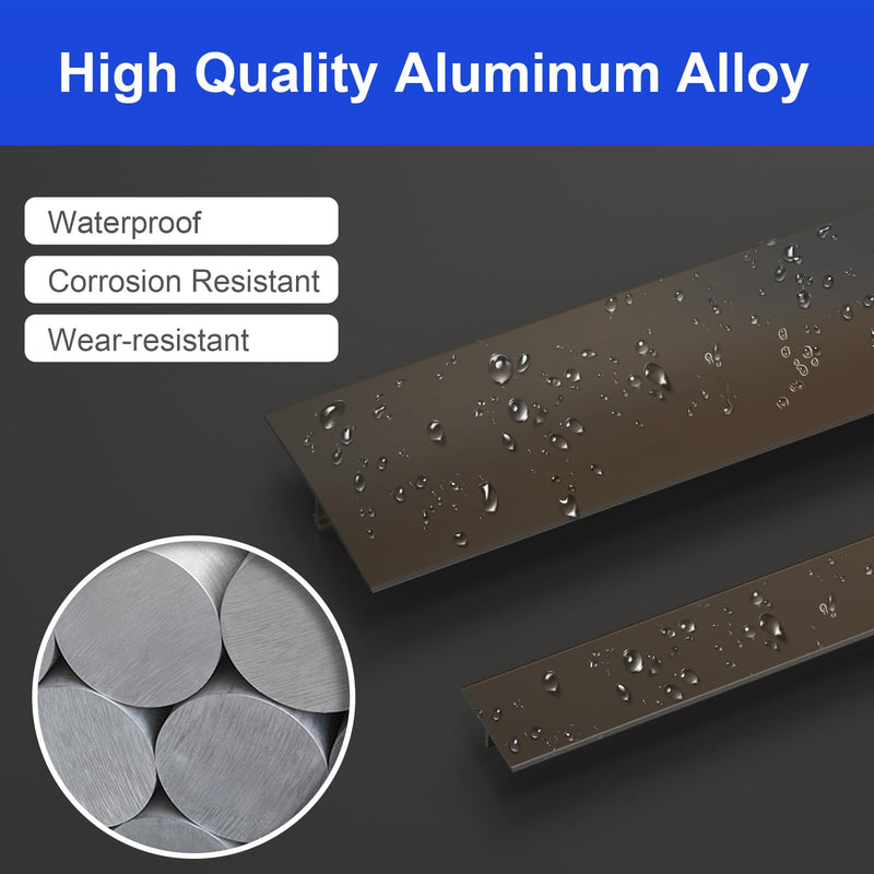 NeatiEase T Molding Floor Transition Strip, Aluminum Laminate Floor Strip Floor Flat Divider Strip for Joining Floor Gaps, Threshold, Floor Tiles, Black, 4ft x 1.6in (3pcs) 3pcs, 4ft x 1.6in