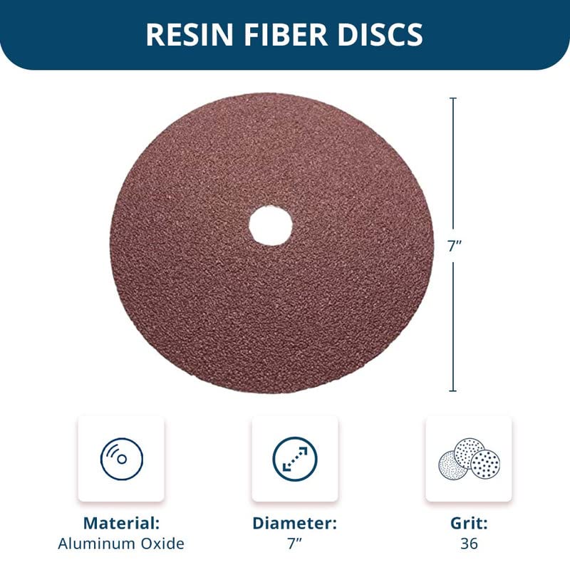Benchmark Abrasives 7" Resin Fiber Sanding Discs, 36 Grit, 25-Count