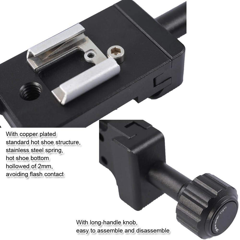 Metal Clamp with Universal Hot Shoe Mount Compatible with 39mm Arca-Swiss Fit Quick Release Pate L-Shaped Camera Holder Bracket Support & Speedlite Flash of Standard Cold Foot