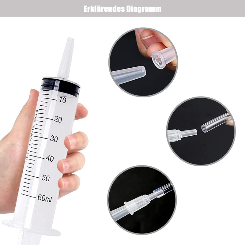 Plastic Syringe, Set of 2 60 ml Syringes with Hose for Science Laboratories, Factories and Daily Use